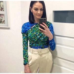 Zara draped print top blue/green  8924/634